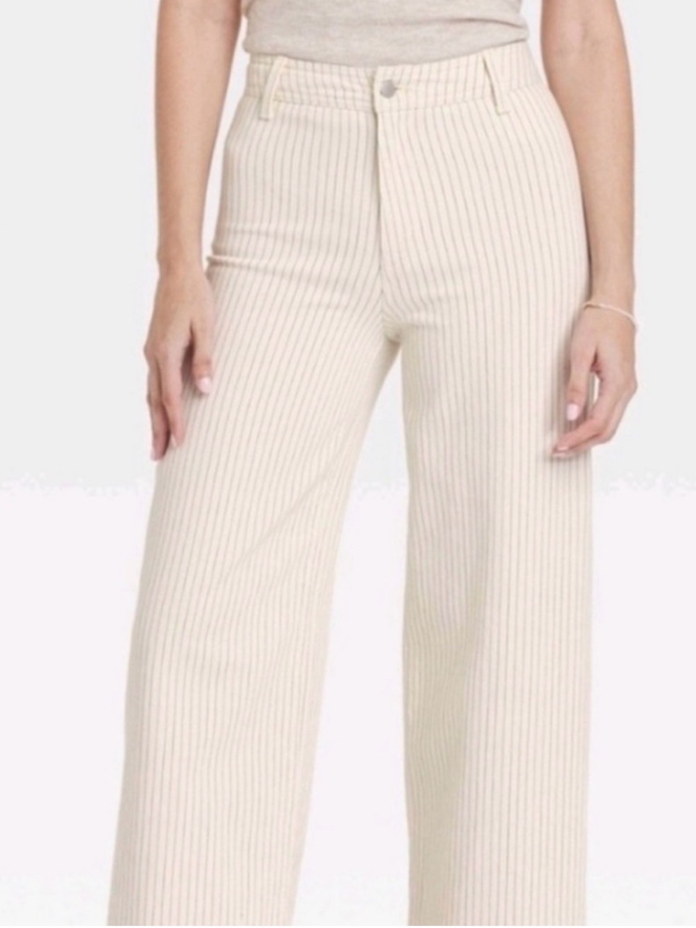 Cream Pinstripe Wide-Leg Pants